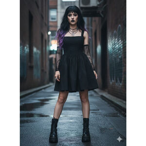 RESET Black Goth Corset Mini Dress Size L Grunge Punk Dark Academia Tulle Hem